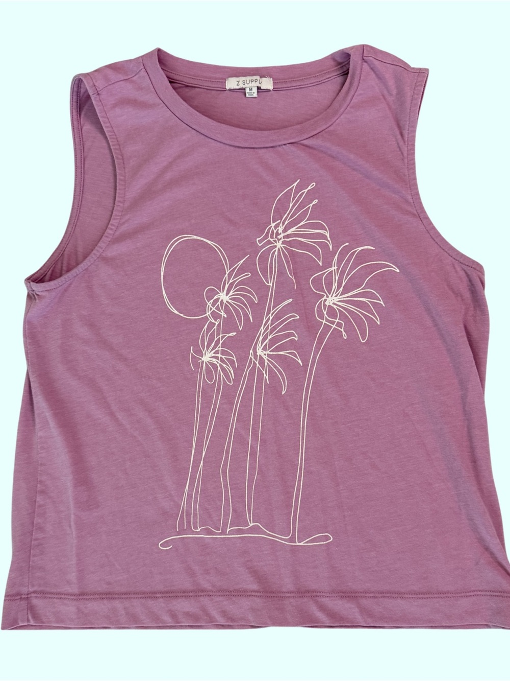 Z Supply Dusty Mauve Tank with White Palm Line Art